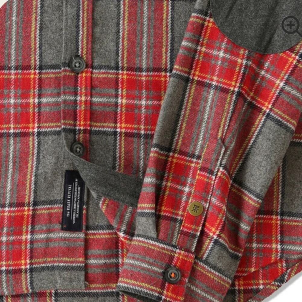Roark Flannel Shirt Revival Nordsman Men’s Small Red Grey Wool Blend Elbow Patch - Picture 4 of 13